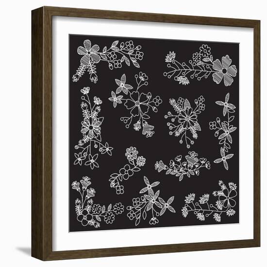 Chalk Style Hand Drawn Flowers-Pink Pueblo-Framed Art Print