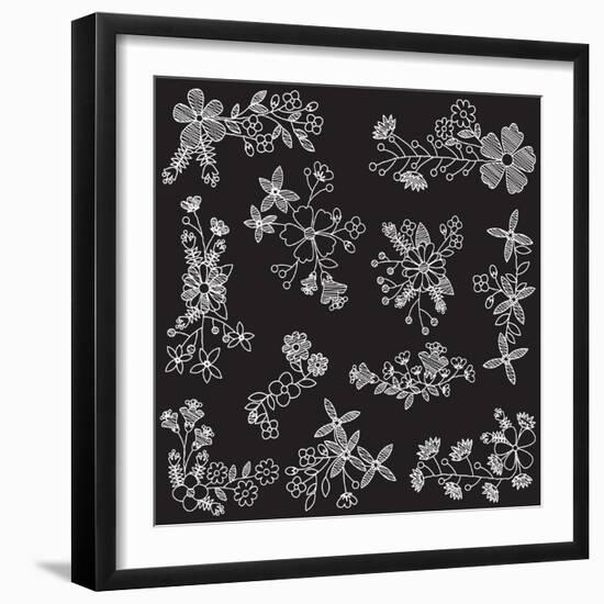 Chalk Style Hand Drawn Flowers-Pink Pueblo-Framed Art Print