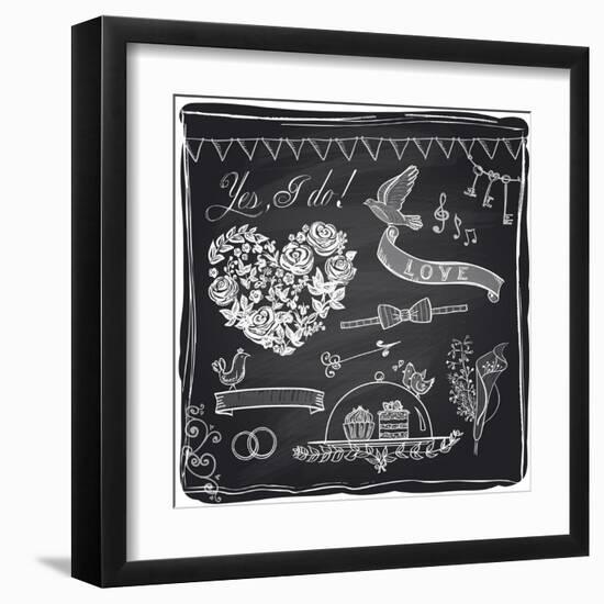 Chalk Wedding Hand Drawn Graphic Set on a Chalkboard-Selenka-Framed Art Print