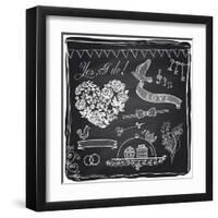 Chalk Wedding Hand Drawn Graphic Set on a Chalkboard-Selenka-Framed Art Print
