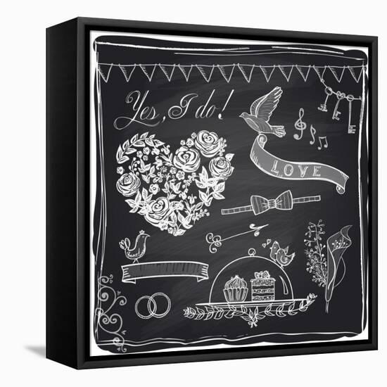 Chalk Wedding Hand Drawn Graphic Set on a Chalkboard-Selenka-Framed Stretched Canvas