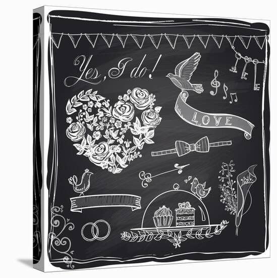 Chalk Wedding Hand Drawn Graphic Set on a Chalkboard-Selenka-Stretched Canvas