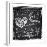 Chalk Wedding Hand Drawn Graphic Set on a Chalkboard-Selenka-Framed Art Print