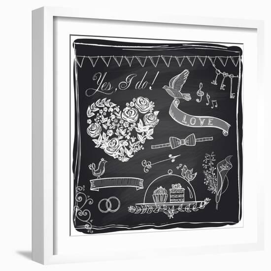 Chalk Wedding Hand Drawn Graphic Set on a Chalkboard-Selenka-Framed Art Print