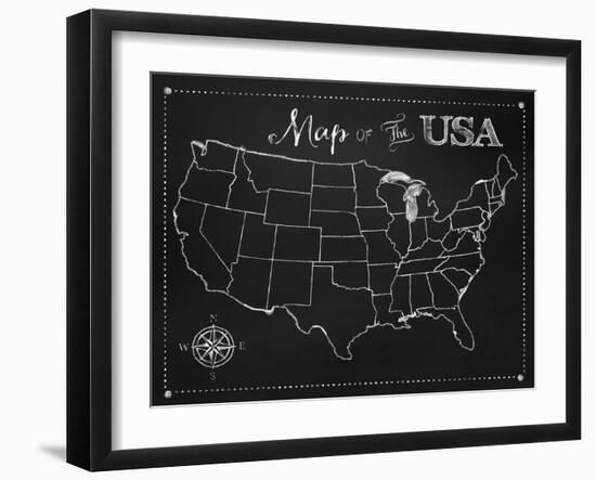 Chalkboard US Map-Tina Lavoie-Framed Giclee Print