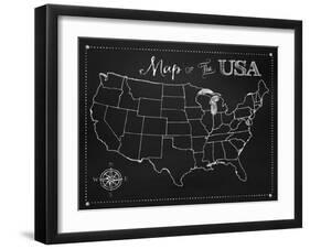 Chalkboard US Map-Tina Lavoie-Framed Giclee Print