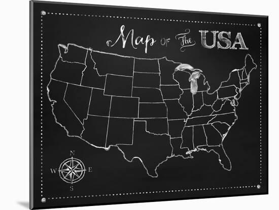 Chalkboard US Map-Tina Lavoie-Mounted Giclee Print