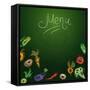 Chalkboard with Vegetables for Restaurant Menu-BerSonnE-Framed Stretched Canvas