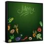 Chalkboard with Vegetables for Restaurant Menu-BerSonnE-Framed Stretched Canvas