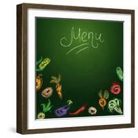 Chalkboard with Vegetables for Restaurant Menu-BerSonnE-Framed Art Print