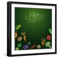 Chalkboard with Vegetables for Restaurant Menu-BerSonnE-Framed Art Print