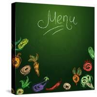 Chalkboard with Vegetables for Restaurant Menu-BerSonnE-Stretched Canvas