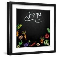 Chalkboard with Vegetables for Restaurant Menu-BerSonnE-Framed Art Print