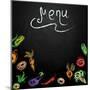 Chalkboard with Vegetables for Restaurant Menu-BerSonnE-Mounted Art Print