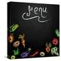 Chalkboard with Vegetables for Restaurant Menu-BerSonnE-Stretched Canvas