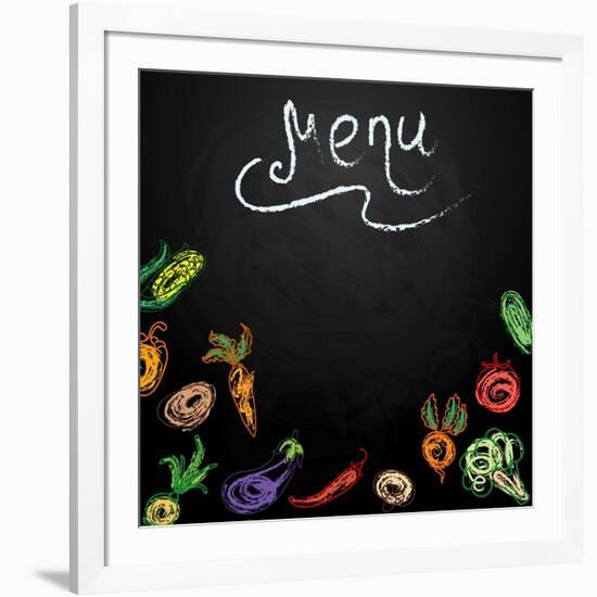 Chalkboard with Vegetables for Restaurant Menu-BerSonnE-Framed Art Print