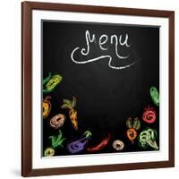 Chalkboard with Vegetables for Restaurant Menu-BerSonnE-Framed Art Print