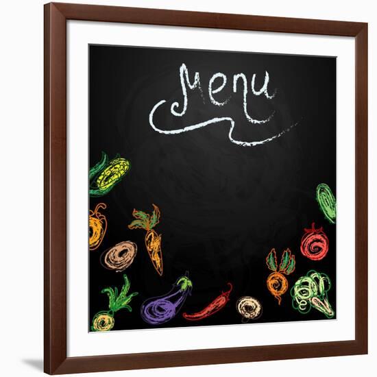 Chalkboard with Vegetables for Restaurant Menu-BerSonnE-Framed Art Print