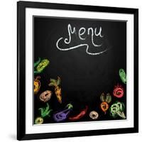 Chalkboard with Vegetables for Restaurant Menu-BerSonnE-Framed Art Print