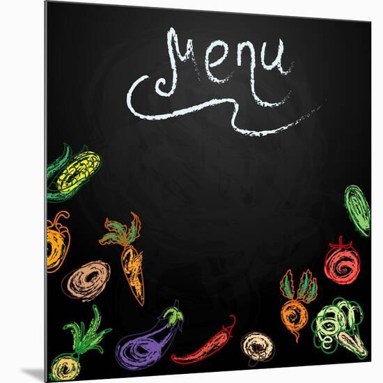 Chalkboard with Vegetables for Restaurant Menu-BerSonnE-Mounted Art Print