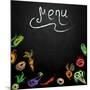 Chalkboard with Vegetables for Restaurant Menu-BerSonnE-Mounted Art Print