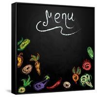 Chalkboard with Vegetables for Restaurant Menu-BerSonnE-Framed Stretched Canvas
