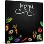 Chalkboard with Vegetables for Restaurant Menu-BerSonnE-Stretched Canvas