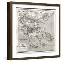 Chalkidiki Old Map, Greece. Created By Vuillemin, Published On Le Tour Du Monde, Paris, 1860-marzolino-Framed Art Print