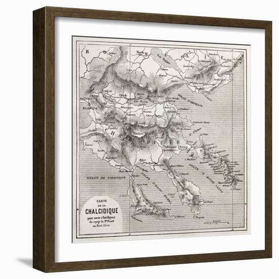 Chalkidiki Old Map, Greece. Created By Vuillemin, Published On Le Tour Du Monde, Paris, 1860-marzolino-Framed Art Print