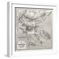 Chalkidiki Old Map, Greece. Created By Vuillemin, Published On Le Tour Du Monde, Paris, 1860-marzolino-Framed Art Print