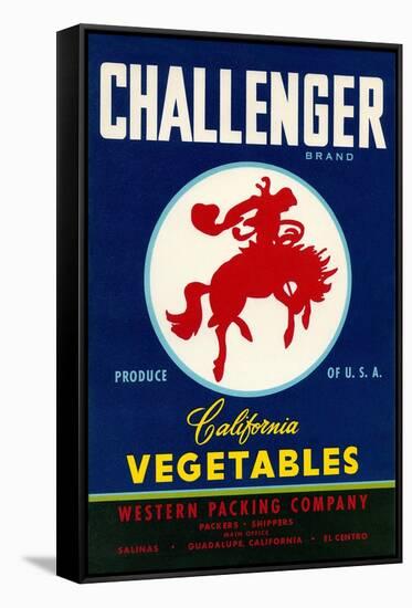 Challenger Packing Crate Label, Bronco-null-Framed Stretched Canvas