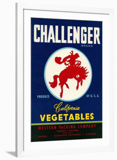 Challenger Packing Crate Label, Bronco-null-Framed Art Print