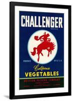 Challenger Packing Crate Label, Bronco-null-Framed Art Print