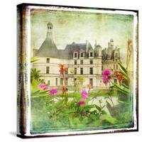Chambord Castle -Retro Styled Picture-Maugli-l-Stretched Canvas