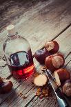 Pomegranate, Juice in Glass, Mortar and Pestle on Wooden Table-ChamilleWhite-Photographic Print