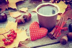 Warming Coffee Cup, Red Heart and Autumn Still Life-ChamilleWhite-Photographic Print