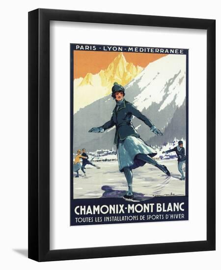 Chamonix Mont-Blanc, France - Ice Skating-Lantern Press-Framed Art Print