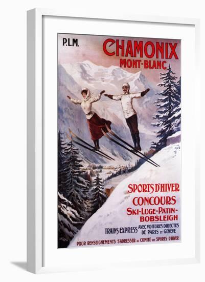 Chamonix Mont-Blanc, France - Skiing Promotional Poster-Lantern Press-Framed Art Print