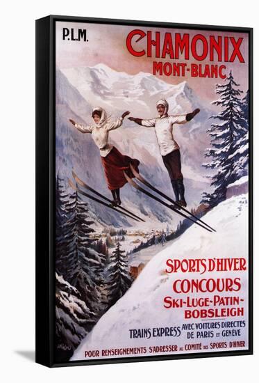 Chamonix Mont-Blanc, France - Skiing Promotional Poster-Lantern Press-Framed Stretched Canvas