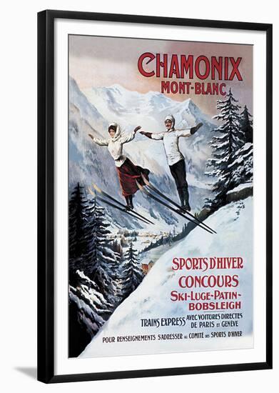 Chamonix Mont-Blanc, Skiing-The Vintage Collection-Framed Giclee Print