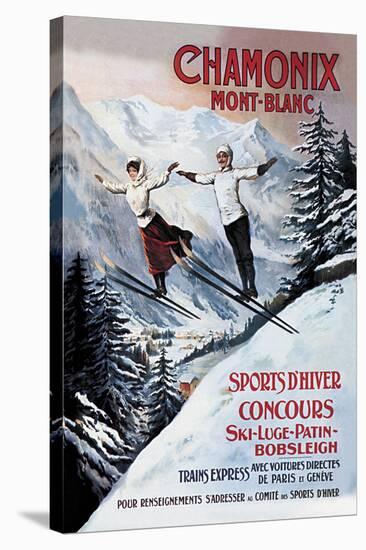 Chamonix Mont-Blanc, Skiing-The Vintage Collection-Stretched Canvas