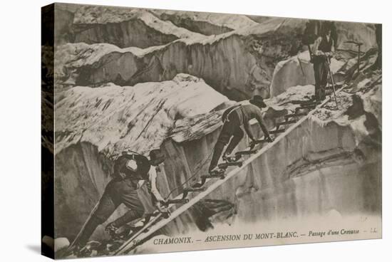 Chamonix - the Ascent of Mont Blanc. Climbers Passing a Crevice. Postcard Sent in 1913-French Photographer-Stretched Canvas