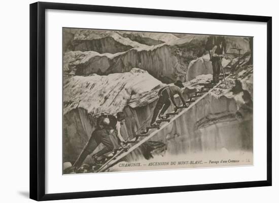 Chamonix - the Ascent of Mont Blanc. Climbers Passing a Crevice. Postcard Sent in 1913-French Photographer-Framed Giclee Print