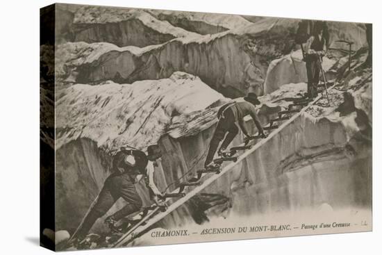 Chamonix - the Ascent of Mont Blanc. Climbers Passing a Crevice. Postcard Sent in 1913-French Photographer-Stretched Canvas