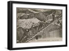 Chamonix - the Ascent of Mont Blanc. Climbers Passing a Crevice. Postcard Sent in 1913-French Photographer-Framed Giclee Print
