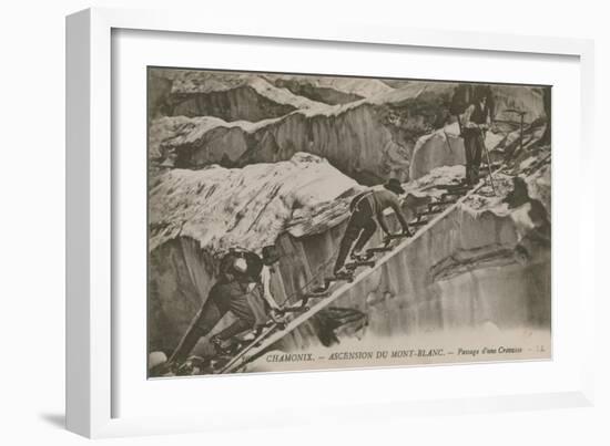 Chamonix - the Ascent of Mont Blanc. Climbers Passing a Crevice. Postcard Sent in 1913-French Photographer-Framed Giclee Print