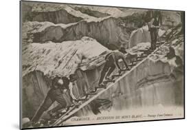 Chamonix - the Ascent of Mont Blanc. Climbers Passing a Crevice. Postcard Sent in 1913-French Photographer-Mounted Giclee Print