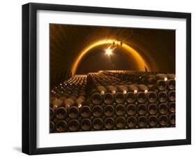 Champagne Bottles in Vaulted Cellar, Champagne Deutz, Ay, Vallee De La Marne, Ardennes, France-Per Karlsson-Framed Photographic Print