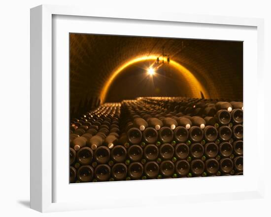 Champagne Bottles in Vaulted Cellar, Champagne Deutz, Ay, Vallee De La Marne, Ardennes, France-Per Karlsson-Framed Photographic Print