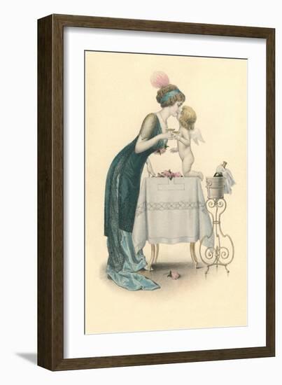 Champagne Toast with Cupid-null-Framed Art Print